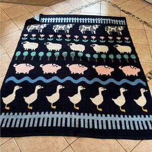 Vintage 1986 Vuteks for Crown Crafts Farm Animal Patterned Blanket 60x80